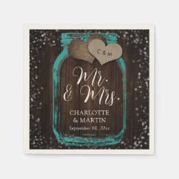 Türkisfarbenes Glas Mr. & Mrs. Hochzeit Serviette