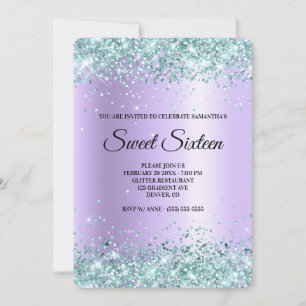 Türkisfarbenes Glitter-Lavendel-Satin-Folie Sweet Einladung