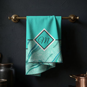 Türkisfarbenes Glitter-Marmor-Monogramm-Küchentuch Geschirrtuch