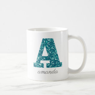 Türkisfarbenes Glitter-Monogramm A Personalisierte Kaffeetasse