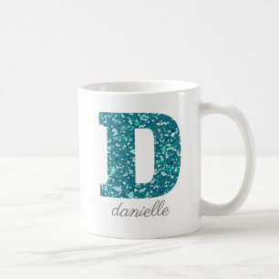 Türkisfarbenes Glitter Monogramm D Personalisiert Kaffeetasse