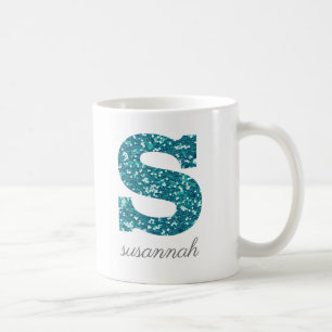 Türkisfarbenes Glitter-Monogramm S Personalisierte Kaffeetasse