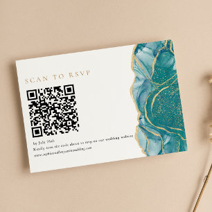 Türkisfarbenes Gold-Achat Modernes Hochzeits-QR-Co RSVP Karte