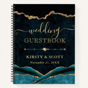 Türkisfarbenes Gold-Faux-Glitter-Achat-Hochzeitsgä Notizbuch