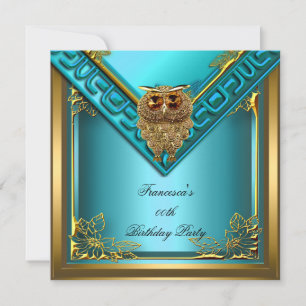 Türkisfarbenes Golden Owl Bild Elite Elegante Gebu Einladung
