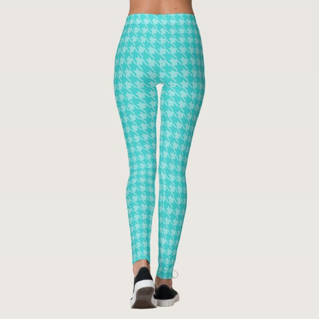 Türkisfarbenes Hahnentrittmuster Leggings der Frau (Rückseite)