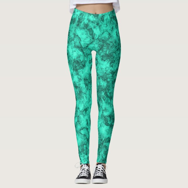 Türkisfarbenes, helles Marmormuster Leggings (Vorderseite)