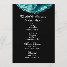 Türkisfarbenes Hochzeitsmenü der Rose Menükarte
