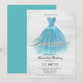 Türkisfarbenes Holzkleid Glitzer Quinceañera Einladung