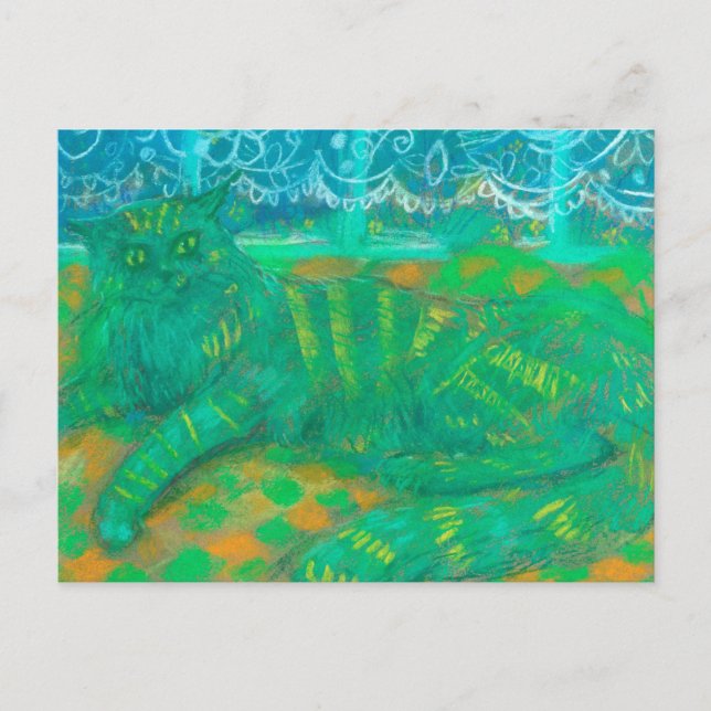 Türkisfarbenes katzenpastellgemälde Portrait Postkarte (Vorderseite)