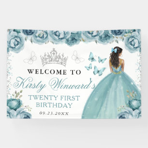 Türkisfarbenes Kleid Dunkle Haut Prinzessin Floral Banner