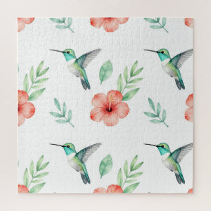 Türkisfarbenes Kolibri-Hibiskus-Muster