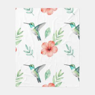 Türkisfarbenes Kolibri-Hibiskus-Muster Fleecedecke