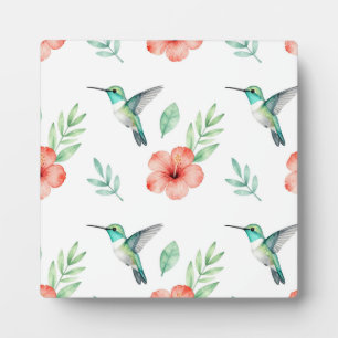 Türkisfarbenes Kolibri-Hibiskus-Muster Fotoplatte