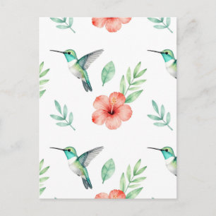 Türkisfarbenes Kolibri-Hibiskus-Muster Postkarte