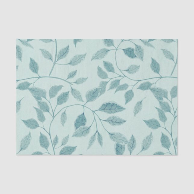 Türkisfarbenes Leaf-Muster Seidenpapier (Vorderseite)