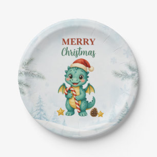 Türkisfarbenes Lebkuchen-Drache-Merry-Christmas-Pa Pappteller