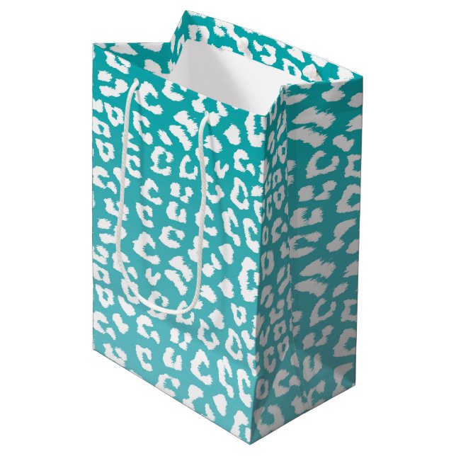 Türkisfarbenes Leopard-Druckmuster Mittlere Geschenktüte (Vorderseite Schrägansicht)