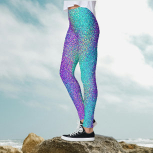 Türkisfarbenes Lila Farbverlauf Glitzer Party Leggings