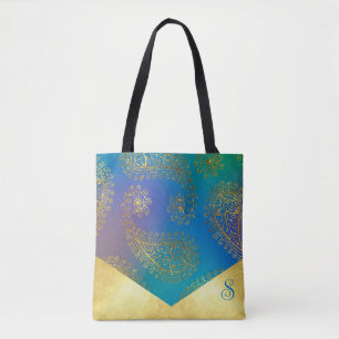 Türkisfarbenes & Metallic Gold Monogramm Brautjung Tasche