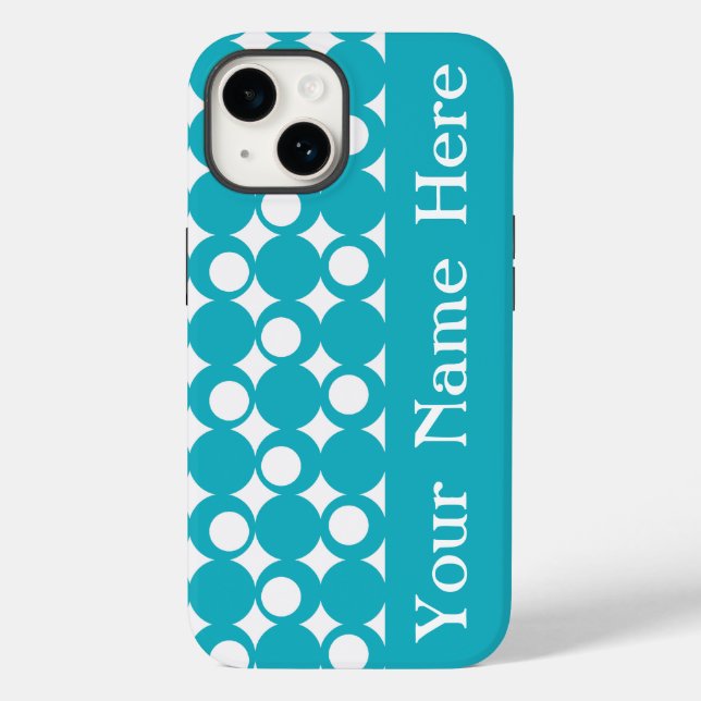 Türkisfarbenes Mod-Ball-Design mit Namen Case-Mate iPhone 14 Hülle (Rückseite)