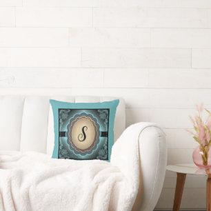 Türkisfarbenes Monogram Kissen