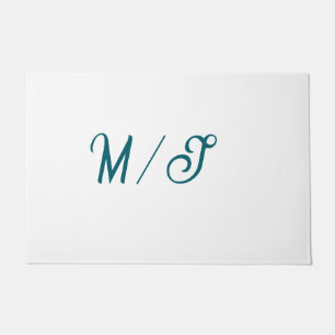 Türkisfarbenes Monogramm Hochzeitspaar Name einfac Fußmatte