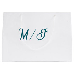 Türkisfarbenes Monogramm Hochzeitspaar Name einfac Große Geschenktüte