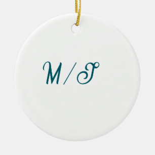 Türkisfarbenes Monogramm Hochzeitspaar Name einfac Keramik Ornament