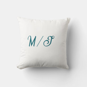 Türkisfarbenes Monogramm Hochzeitspaar Name einfac Kissen