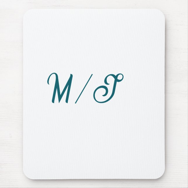 Türkisfarbenes Monogramm Hochzeitspaar Name einfac Mousepad (Vorne)
