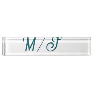Türkisfarbenes Monogramm Hochzeitspaar Name einfac Namensplakette