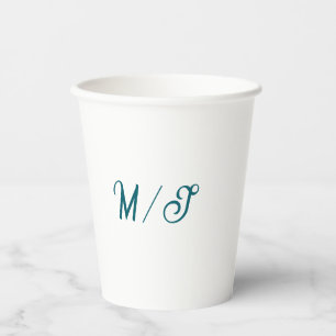 Türkisfarbenes Monogramm Hochzeitspaar Name einfac Pappbecher