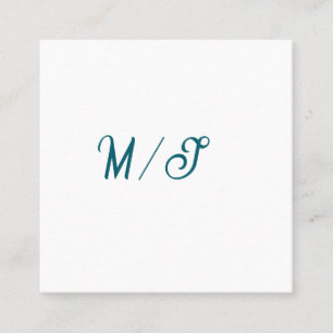 Türkisfarbenes Monogramm Hochzeitspaar Name einfac Quadratische Visitenkarte
