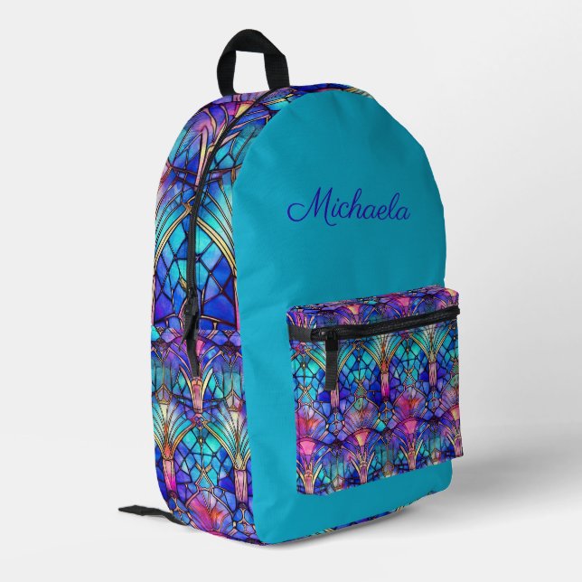 Türkisfarbenes Muster - Personalisiert Bedruckter Rucksack (Rückseitige Ecke links)