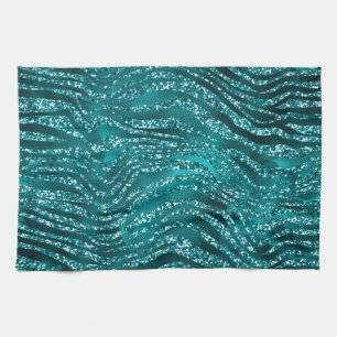 Türkisfarbenes Ombre-Glam-Glitter-Tiger-Streifen-M Geschirrtuch