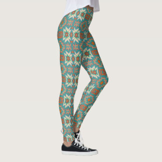 Türkisfarbenes Orange Tribal Südwest-Muster  Leggings
