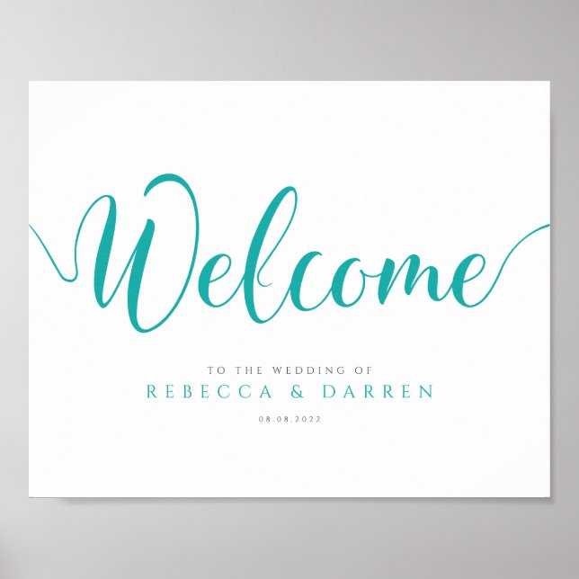 Türkisfarbenes Personalisiertes Hochzeitssymbol Poster (Vorne)