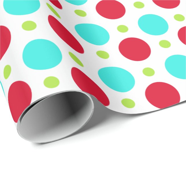 Türkisfarbenes Rotwein- und Grünpolka-Papier Geschenkpapier (Rolleneckpunkt)