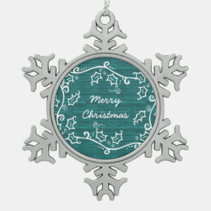Türkisfarbenes Rustikales Stechpalmen-Schneeflocke Schneeflocken Zinn-Ornament