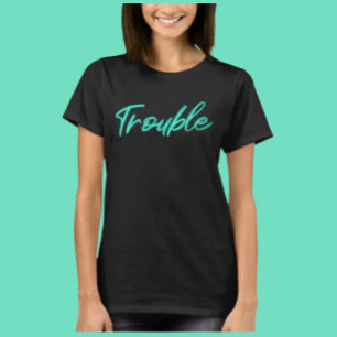 Türkisfarbenes Schrift-Trouble-Shirt – Weiche Chao T-Shirt