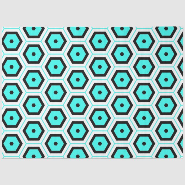 Türkisfarbenes Schwarz-weißes Honeycomb Geometrisc Seidenpapier (Vorderseite)