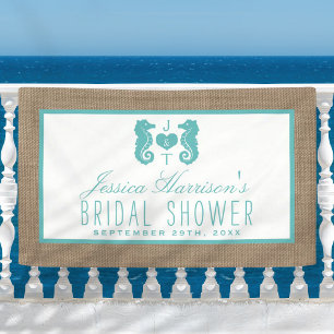 Türkisfarbenes Seepferd Beach Burlap Brautparty Banner