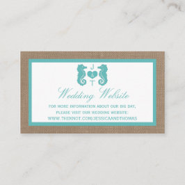 Türkisfarbenes Seepferd Burlap Beach Wedding Colle Begleitkarte