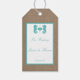 Türkisfarbenes Seepferd Burlap Beach Wedding Colle Geschenkanhänger