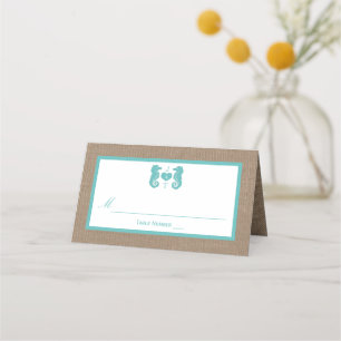 Türkisfarbenes Seepferd Burlap Beach Wedding Colle Platzkarte