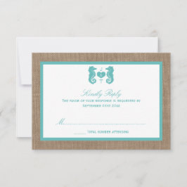 Türkisfarbenes Seepferd Burlap Beach Wedding Colle RSVP Karte