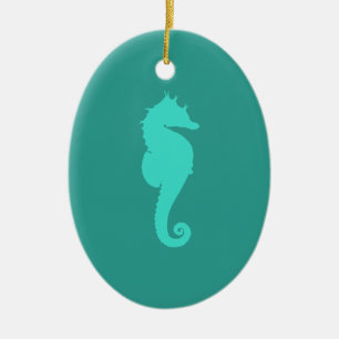 Türkisfarbenes Seepferd Keramik Ornament