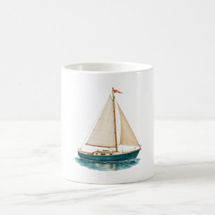 Türkisfarbenes Segelboot auf Wasser Küstenkaffeeta Kaffeetasse