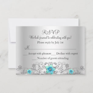 Türkisfarbenes silbernes florales Wirbel-RSVP RSVP Karte
